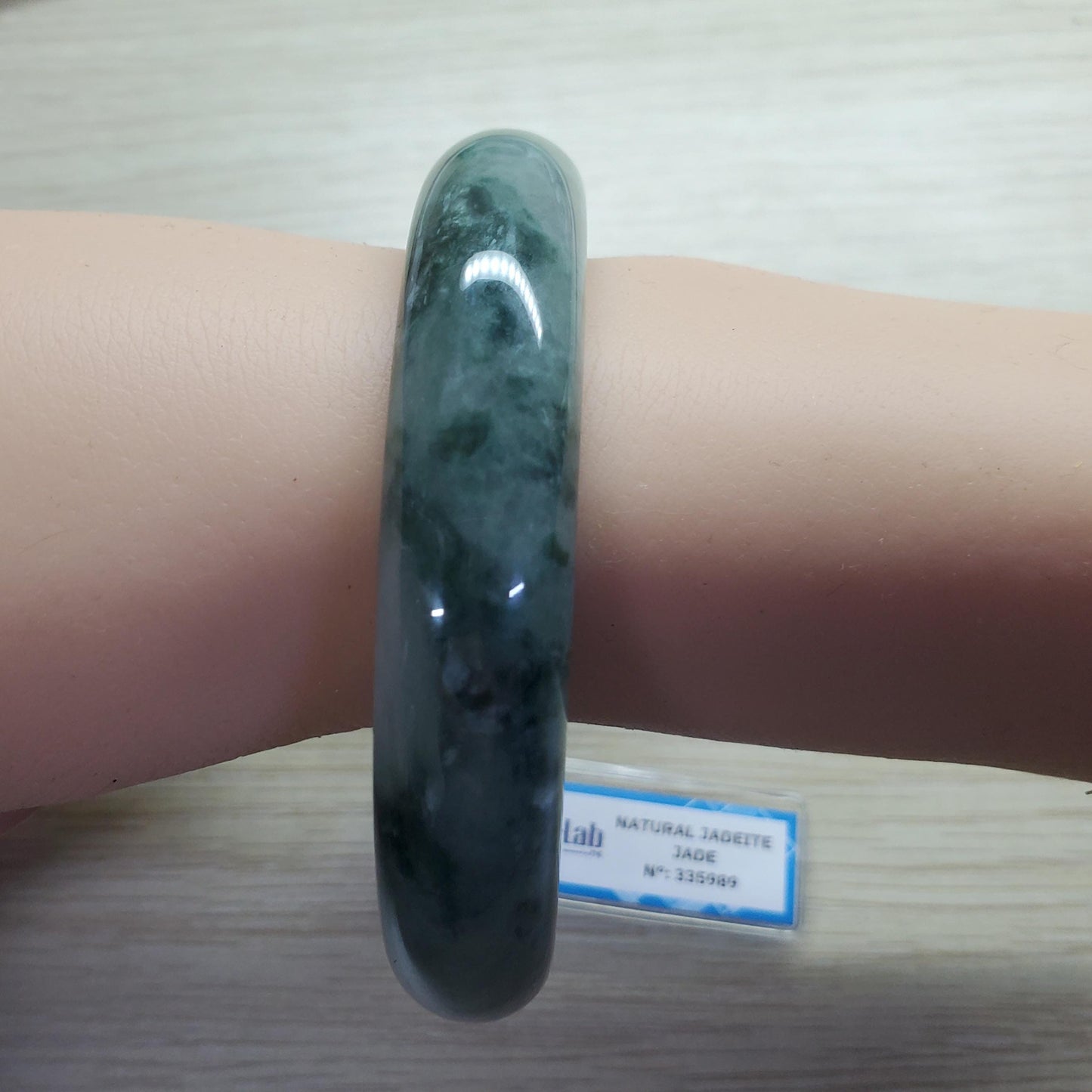 Yingmart 65mm PNJ Certified Natural Color Black Dark Green White Natural Jadeite Jade Bangle Bracelet, Real Gemstone Gift for Her Mom Sister