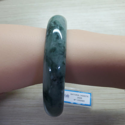 Yingmart 65mm PNJ Certified Natural Color Black Dark Green White Natural Jadeite Jade Bangle Bracelet, Real Gemstone Gift for Her Mom Sister