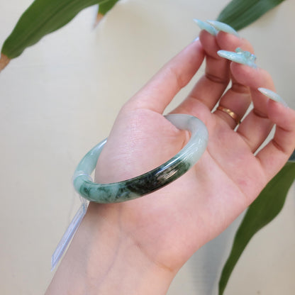Yingmart 58mm PNJ Certified Natural Color Black Green White Natural Jadeite Jade Bangle Bracelet, Real Gemstone Gift for Her Mom Sister