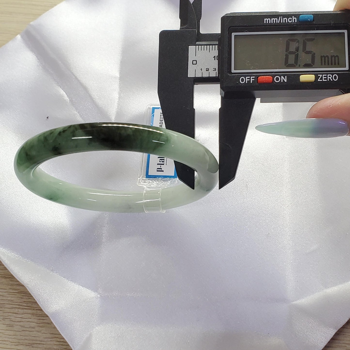 Yingmart 58mm PNJ Certified Natural Color Black Green White Natural Jadeite Jade Bangle Bracelet, Real Gemstone Gift for Her Mom Sister