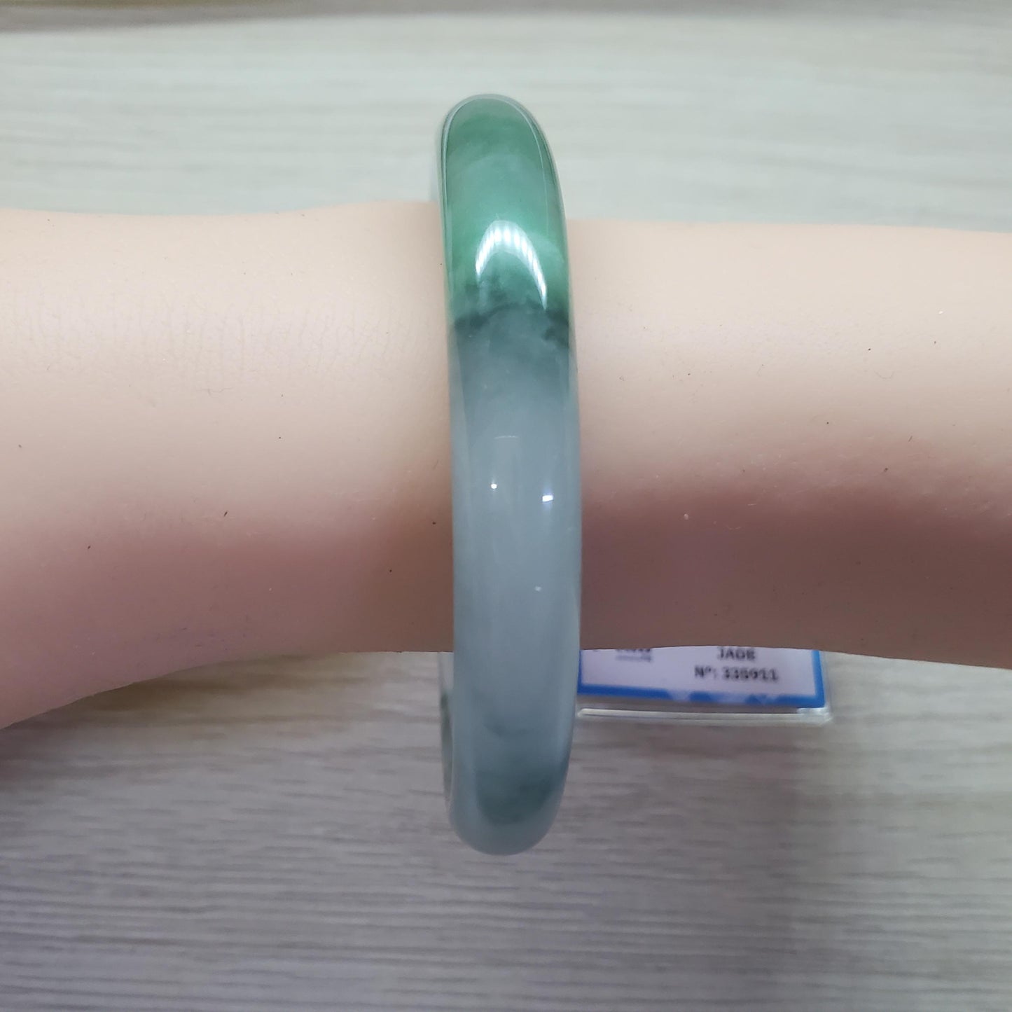 Yingmart 53mm PNJ Certified Natural Color Dark Green Green White Natural Jadeite Jade Bangle Bracelet, Real Gemstone Gift for Her Mom Sister