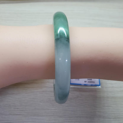 Yingmart 53mm PNJ Certified Natural Color Dark Green Green White Natural Jadeite Jade Bangle Bracelet, Real Gemstone Gift for Her Mom Sister