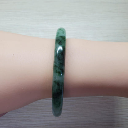 Yingmart 59mm PNJ Certified Natural Color Dark Green Grey White Natural Jadeite Jade Bangle Bracelet, Real Gemstone Gift for Her Mom Sister