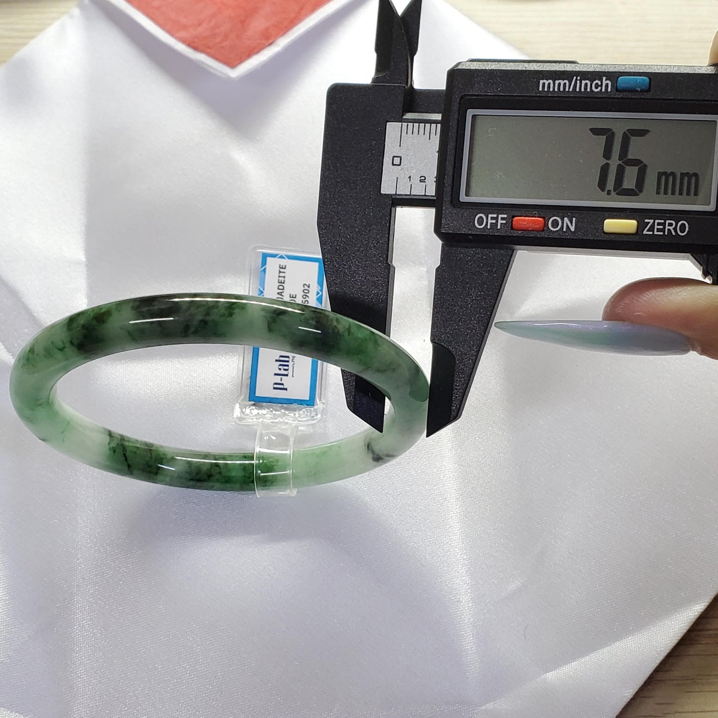 Yingmart 59mm PNJ Certified Natural Color Dark Green Grey White Natural Jadeite Jade Bangle Bracelet, Real Gemstone Gift for Her Mom Sister