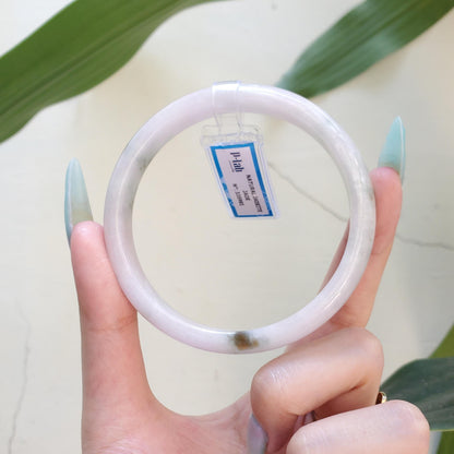 Yingmart 65mm PNJ Certified Natural Color White Green Natural Jadeite Jade Bangle Bracelet, Real Gemstone Gift for Her Mom Grandma Sister