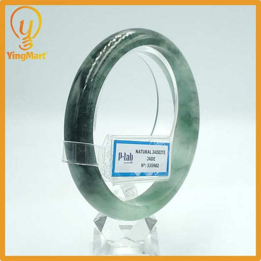 Yingmart 63mm PNJ Certified Natural Color Light Green Dark Green Natural Jadeite Jade Bangle Bracelet, Real Gemstone Gift for Her Mom Sister