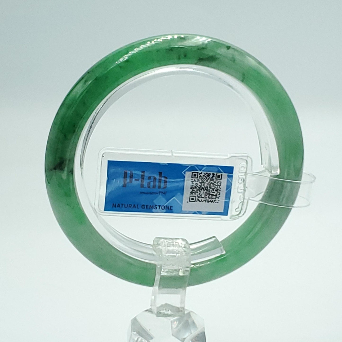 Yingmart 54mm PNJ Certified Natural Color Green White  Natural Jadeite Jade Bangle Bracelet, Real Gemstone Gift for Her Mom Sister Grandma