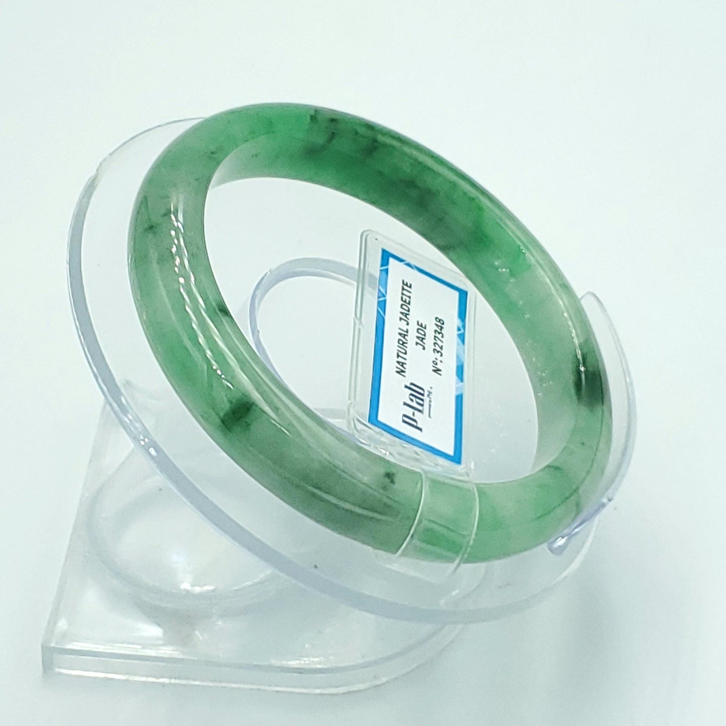 Yingmart 54mm PNJ Certified Natural Color Green White  Natural Jadeite Jade Bangle Bracelet, Real Gemstone Gift for Her Mom Sister Grandma
