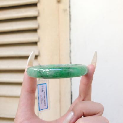 Yingmart 54mm PNJ Certified Natural Color Green White  Natural Jadeite Jade Bangle Bracelet, Real Gemstone Gift for Her Mom Sister Grandma