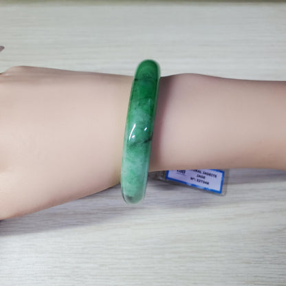 Yingmart 54mm PNJ Certified Natural Color Green White  Natural Jadeite Jade Bangle Bracelet, Real Gemstone Gift for Her Mom Sister Grandma