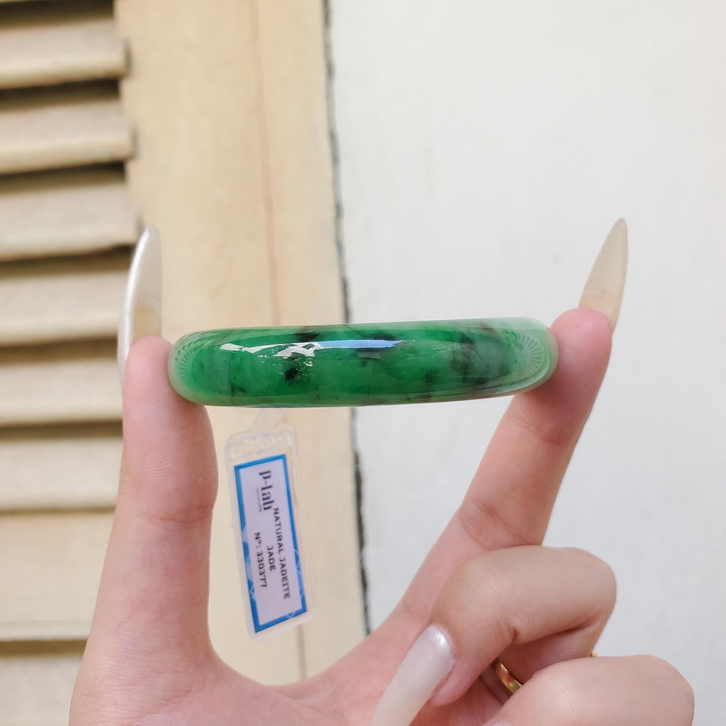 Yingmart 52mm PNJ Certified Natural Color Green White  Natural Jadeite Jade Bangle Bracelet, Real Gemstone Gift for Her Mom Sister Grandma