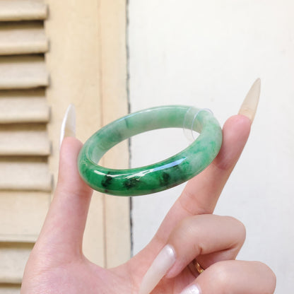 Yingmart 52mm PNJ Certified Natural Color Green White  Natural Jadeite Jade Bangle Bracelet, Real Gemstone Gift for Her Mom Sister Grandma