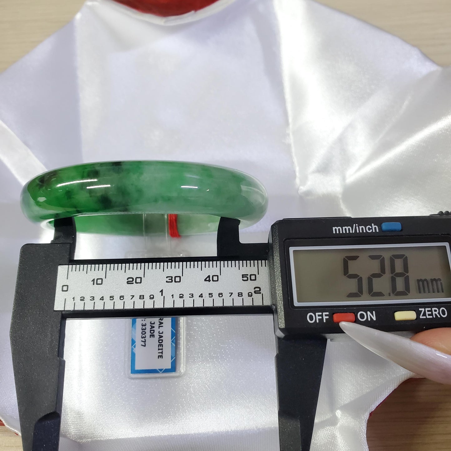 Yingmart 52mm PNJ Certified Natural Color Green White  Natural Jadeite Jade Bangle Bracelet, Real Gemstone Gift for Her Mom Sister Grandma