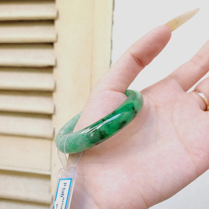 Yingmart 52mm PNJ Certified Natural Color Green White  Natural Jadeite Jade Bangle Bracelet, Real Gemstone Gift for Her Mom Sister Grandma