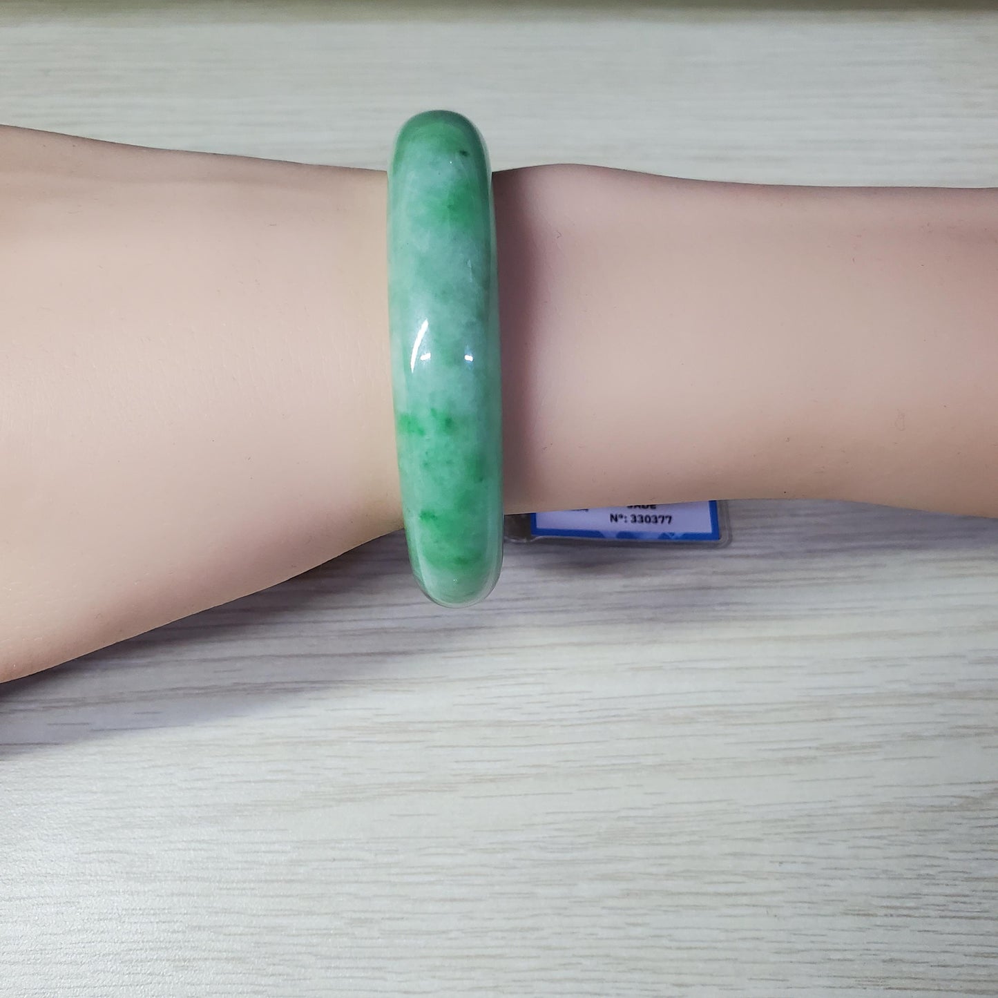 Yingmart 52mm PNJ Certified Natural Color Green White  Natural Jadeite Jade Bangle Bracelet, Real Gemstone Gift for Her Mom Sister Grandma