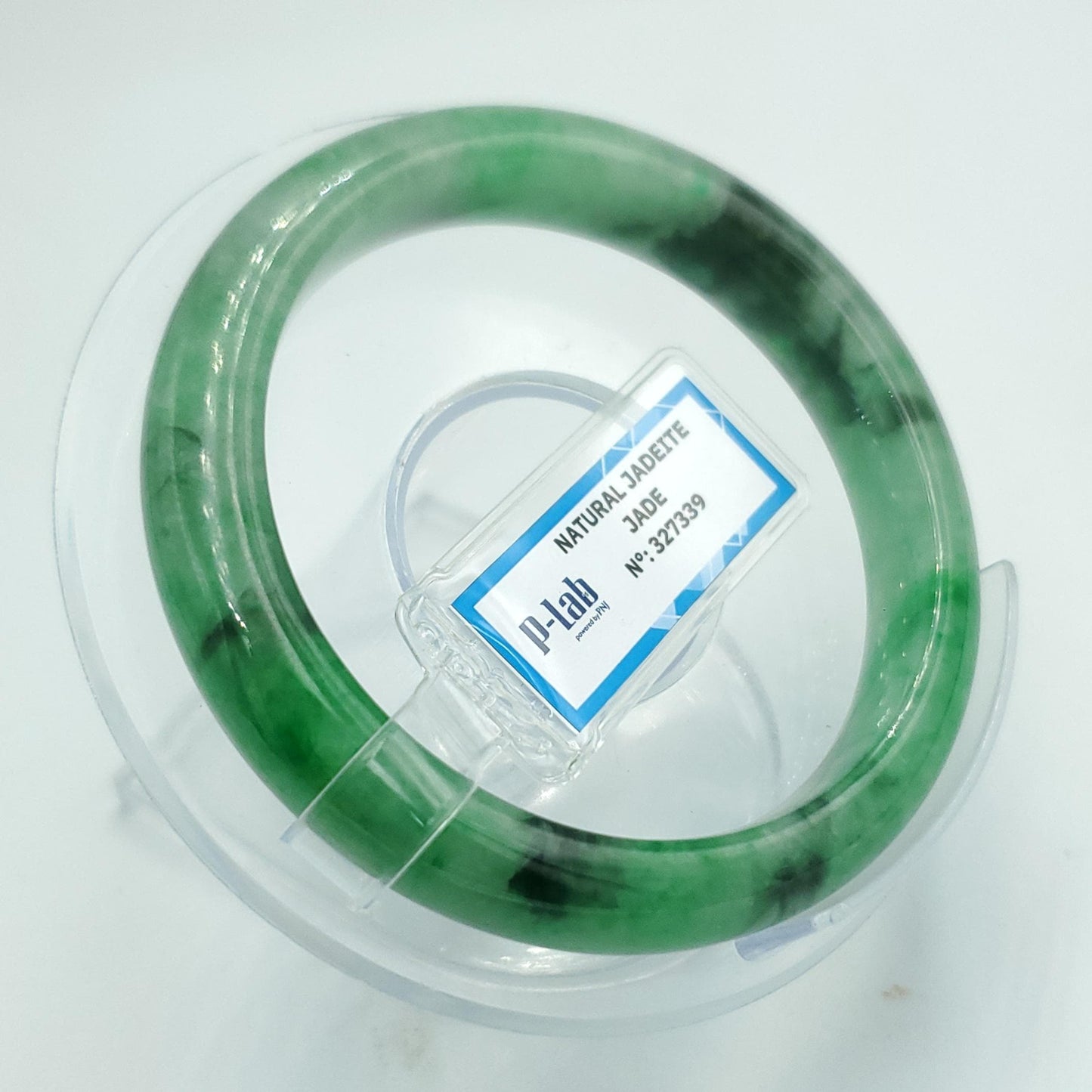 Yingmart 54mm PNJ Certified Natural Color Green White  Natural Jadeite Jade Bangle Bracelet, Real Gemstone Gift for Her Mom Sister Grandma