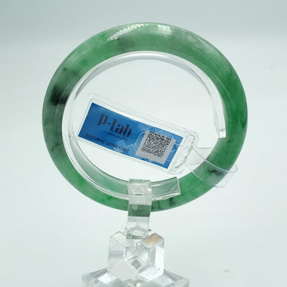 Yingmart 54mm PNJ Certified Natural Color Green White  Natural Jadeite Jade Bangle Bracelet, Real Gemstone Gift for Her Mom Sister Grandma