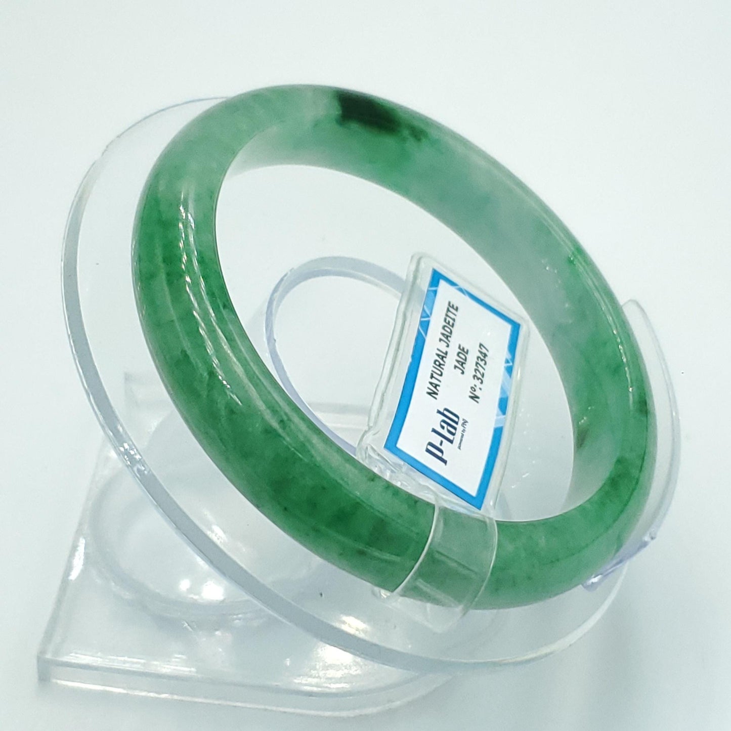 Yingmart 55mm PNJ Certified Natural Color Green White  Natural Jadeite Jade Bangle Bracelet, Real Gemstone Gift for Her Mom Sister Grandma