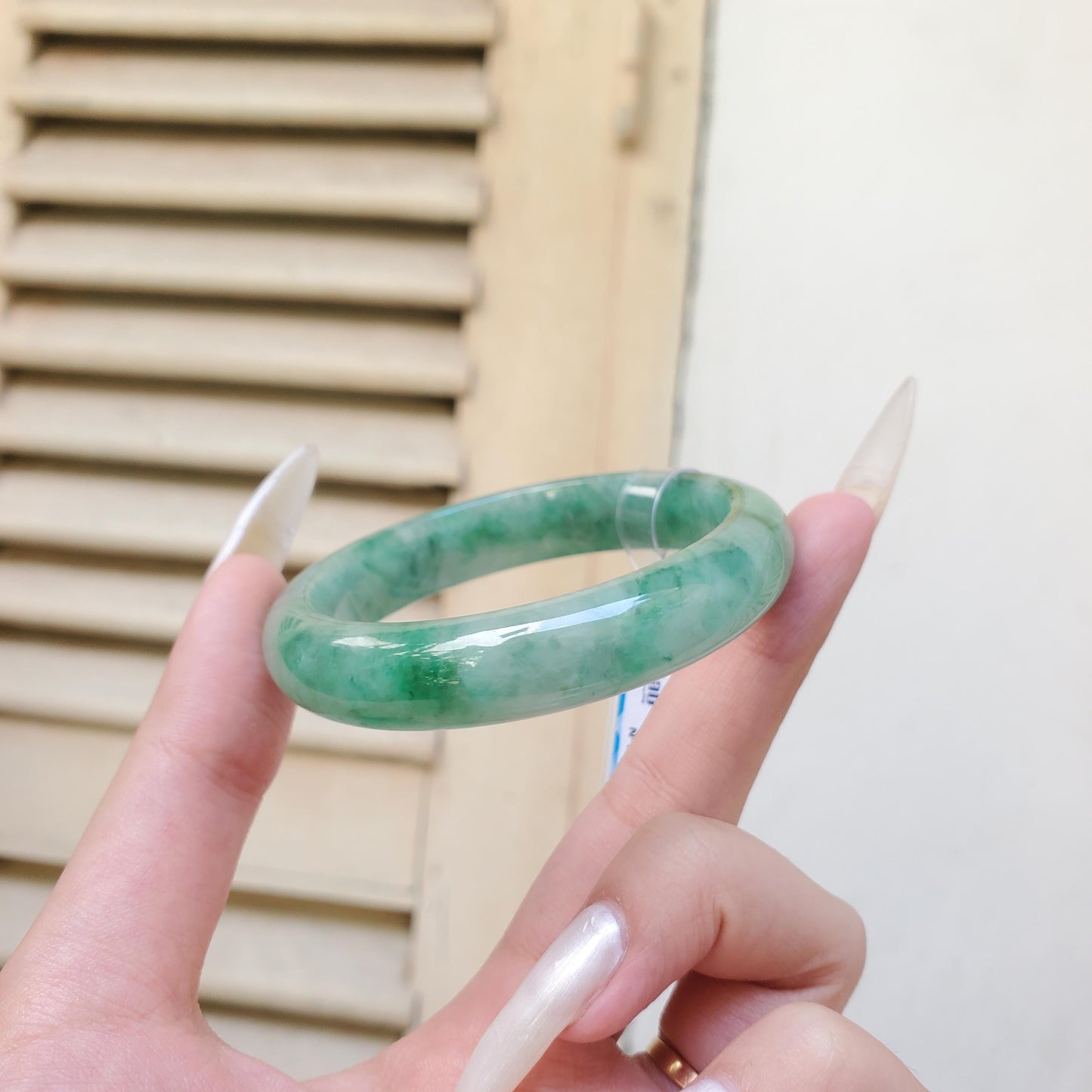 Yingmart 52mm PNJ Certified Natural Color Green White  Natural Jadeite Jade Bangle Bracelet, Real Gemstone Gift for Her Mom Sister Grandma