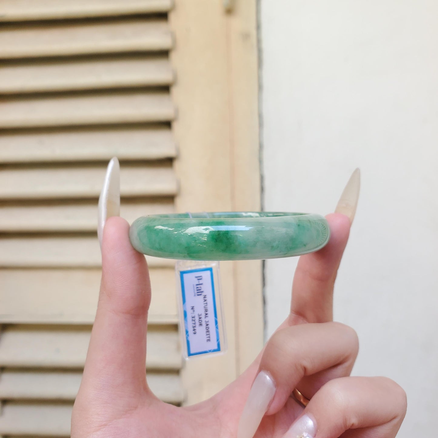 Yingmart 52mm PNJ Certified Natural Color Green White  Natural Jadeite Jade Bangle Bracelet, Real Gemstone Gift for Her Mom Sister Grandma