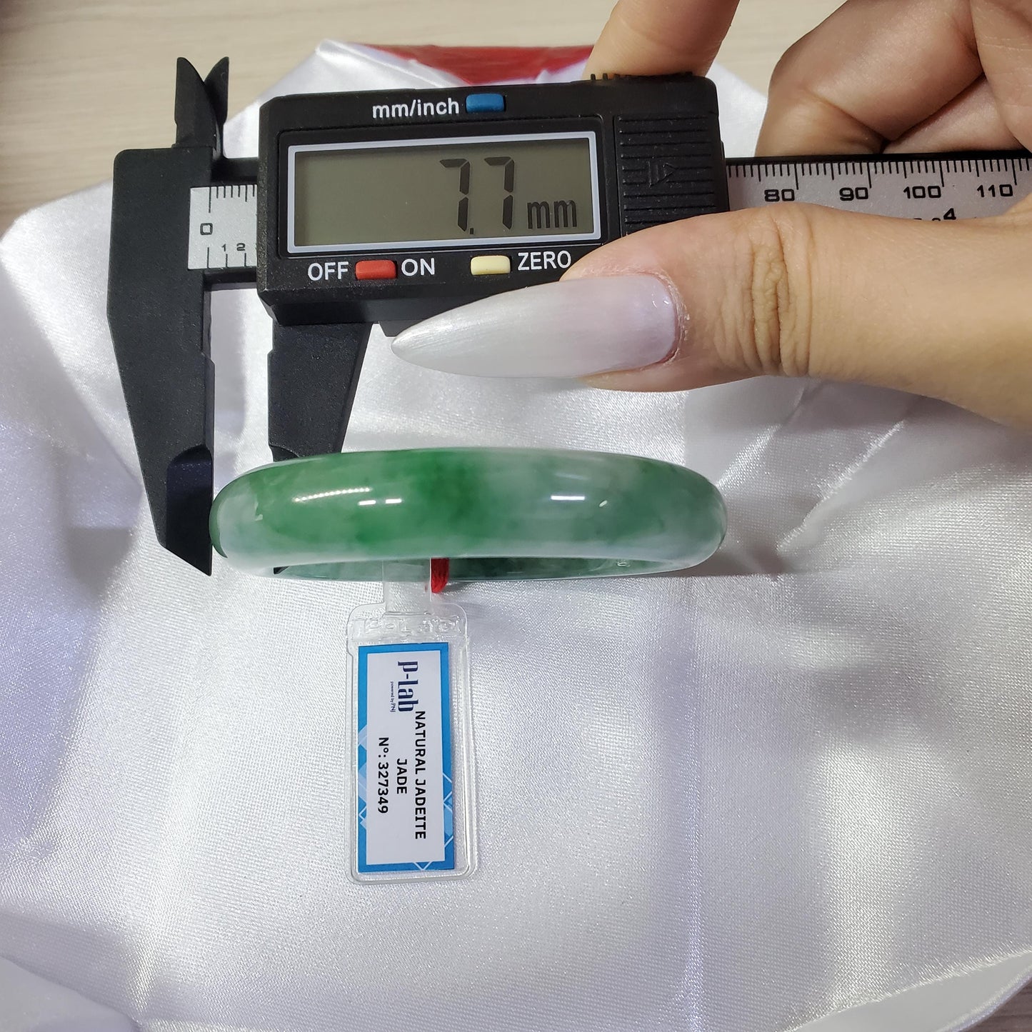 Yingmart 52mm PNJ Certified Natural Color Green White  Natural Jadeite Jade Bangle Bracelet, Real Gemstone Gift for Her Mom Sister Grandma