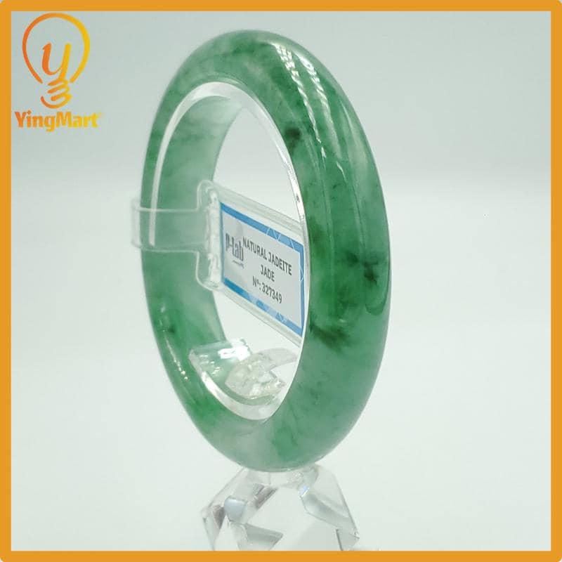 Yingmart 52mm PNJ Certified Natural Color Green White  Natural Jadeite Jade Bangle Bracelet, Real Gemstone Gift for Her Mom Sister Grandma