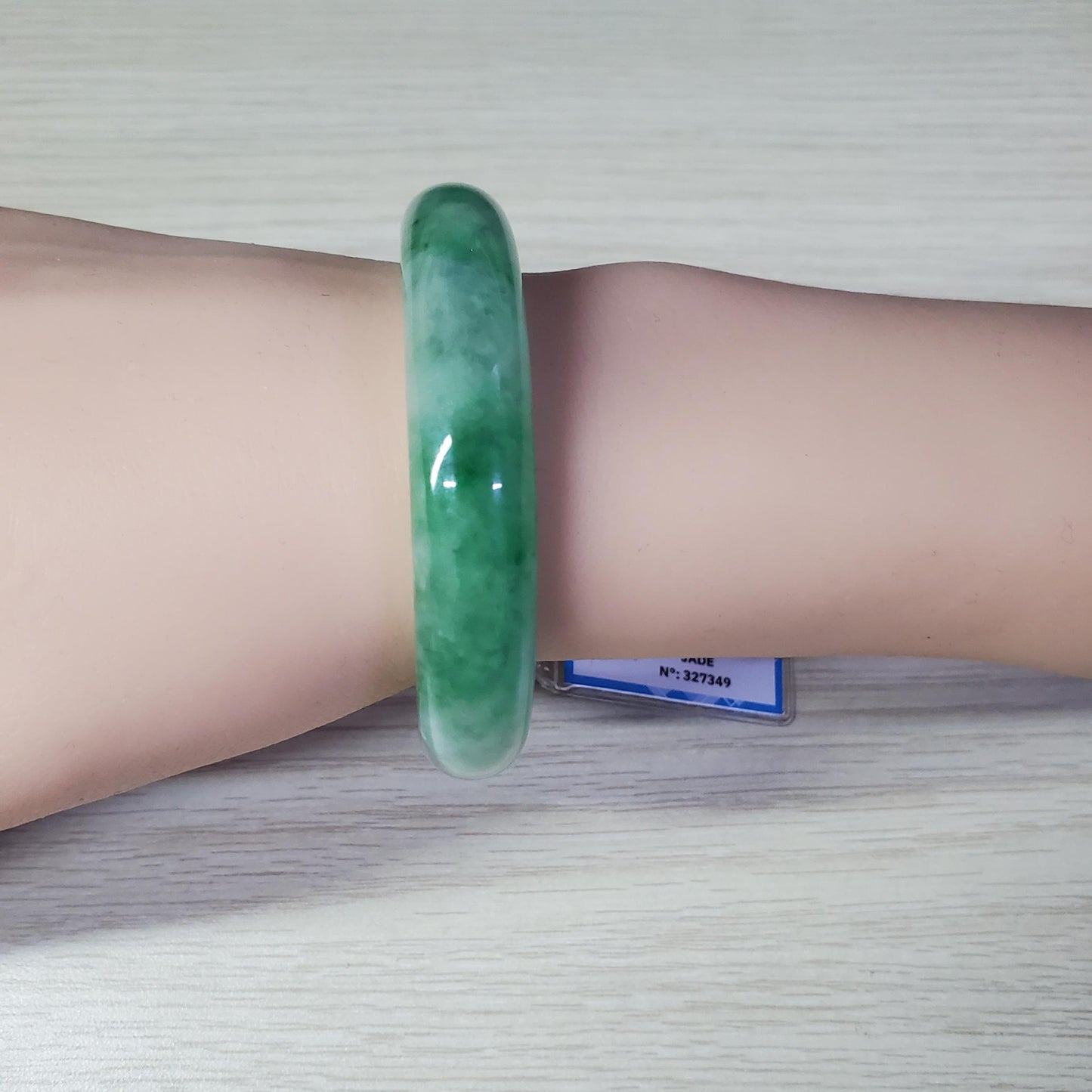 Yingmart 52mm PNJ Certified Natural Color Green White  Natural Jadeite Jade Bangle Bracelet, Real Gemstone Gift for Her Mom Sister Grandma
