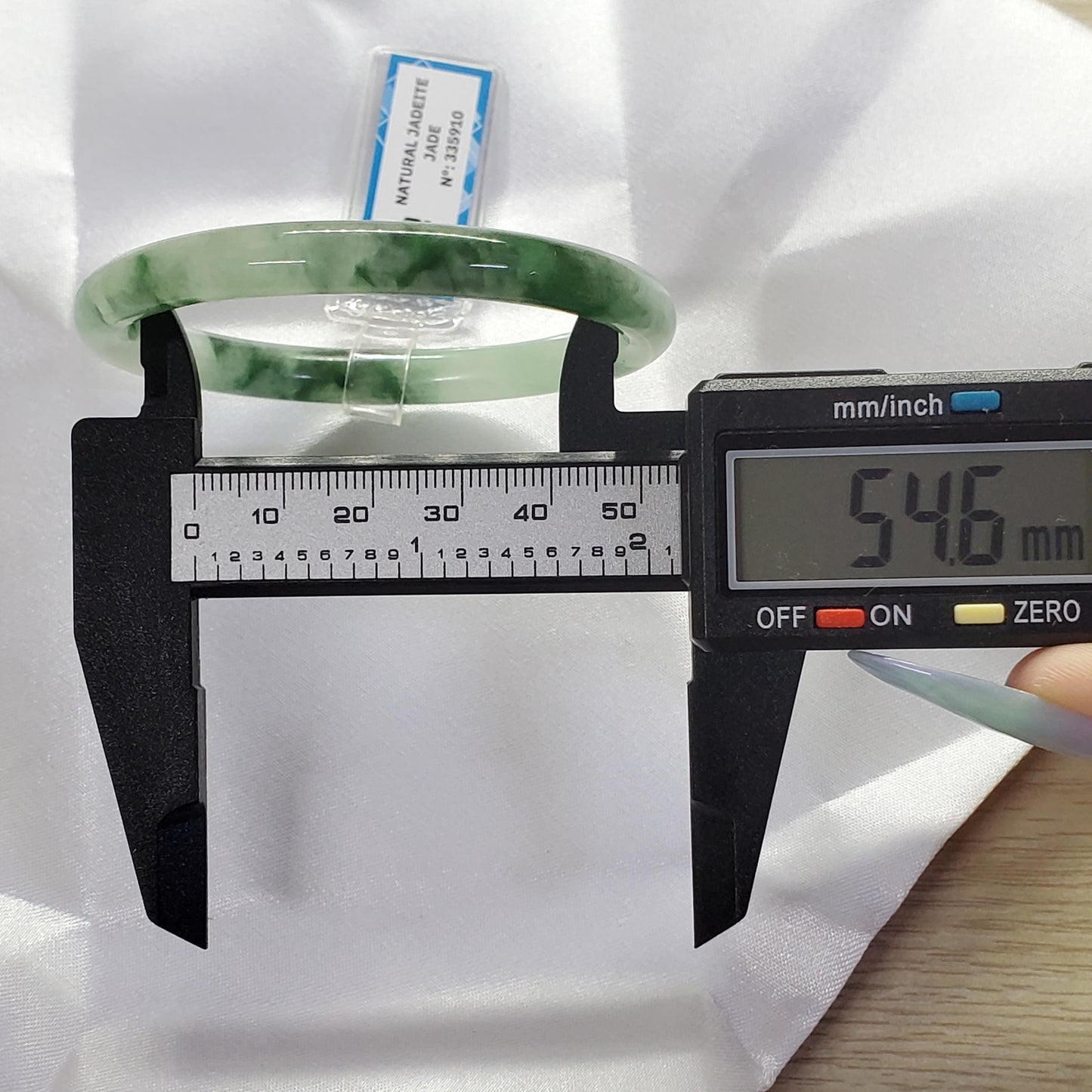 Yingmart 54mm PNJ Certified Natural Color Green Grey White Natural Jadeite Jade Bangle Bracelet, Real Gemstone Gift for Mom Sister Grandma