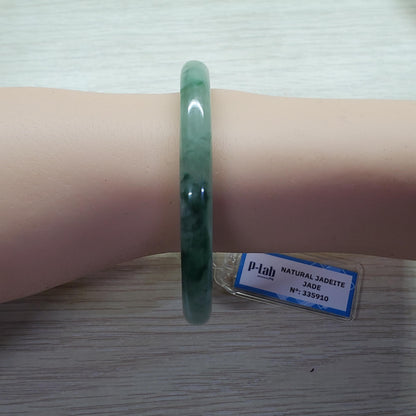Yingmart 54mm PNJ Certified Natural Color Green Grey White Natural Jadeite Jade Bangle Bracelet, Real Gemstone Gift for Mom Sister Grandma