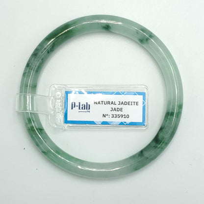 Yingmart 54mm PNJ Certified Natural Color Green Grey White Natural Jadeite Jade Bangle Bracelet, Real Gemstone Gift for Mom Sister Grandma