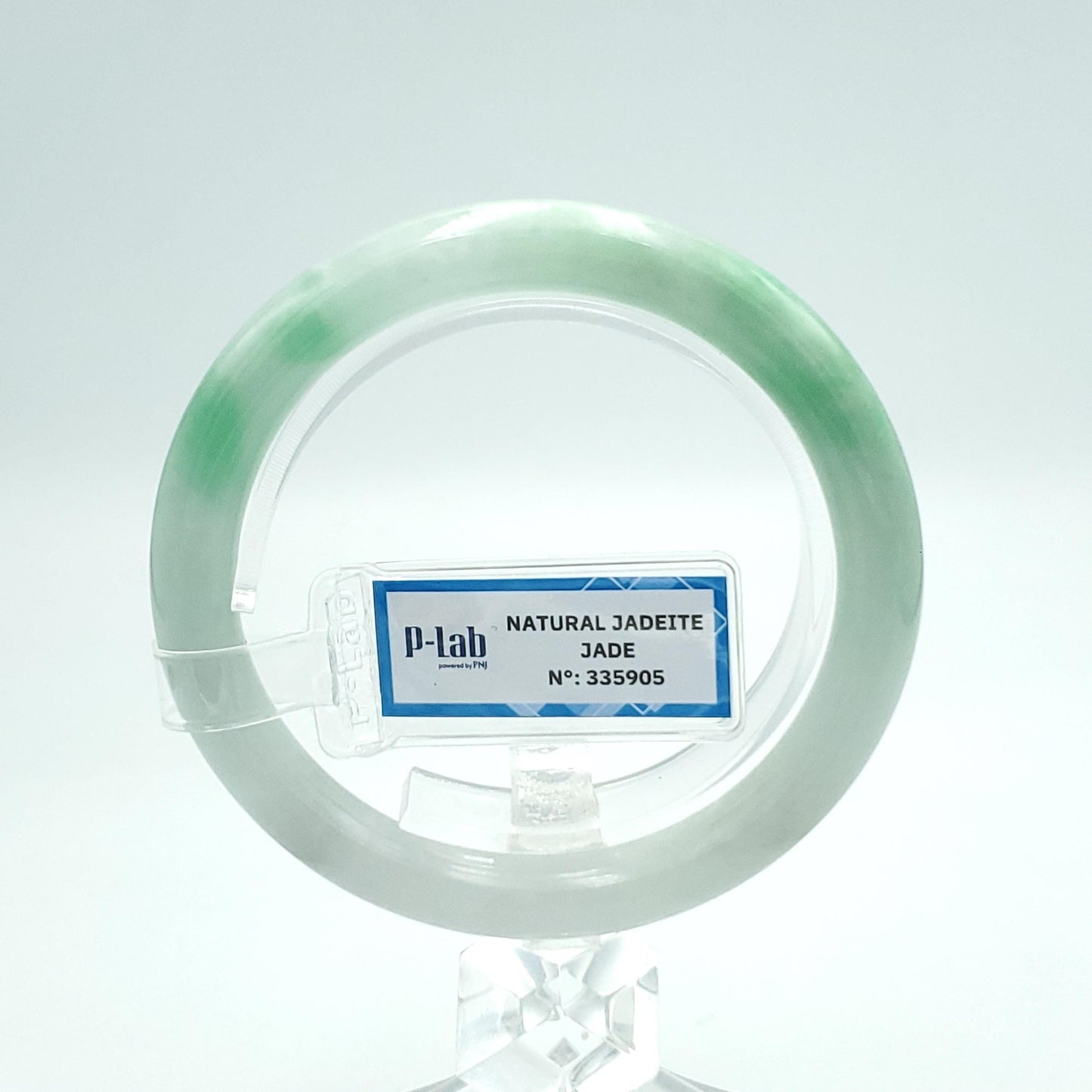 Yingmart 56mm PNJ Certified Natural Color Green White Natural Jadeite Jade Bangle Bracelet, Real Gemstone Gift for Her Mom Sister Grandma