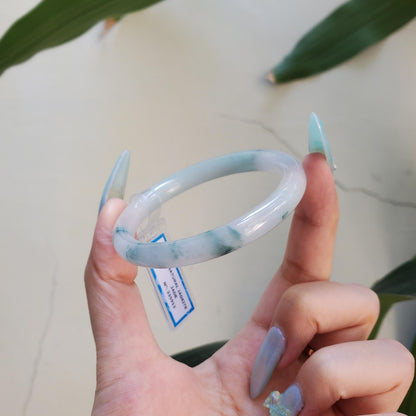 Yingmart 53mm PNJ Certified Natural Color Green White Natural Jadeite Jade Bangle Bracelet, Real Gemstone Gift for Her Mom Sister Grandma