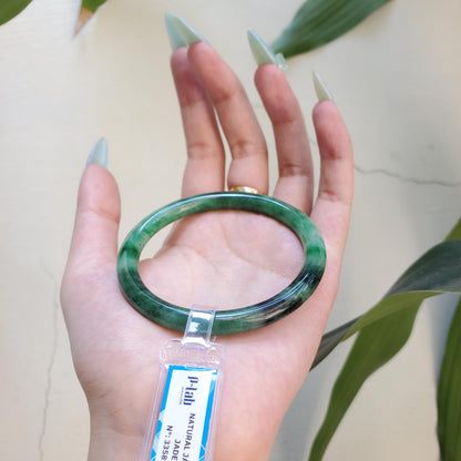 Yingmart 59mm PNJ Certified Natural Color Green Black White Natural Jadeite Jade Bangle Bracelet, Real Gemstone Gift for Mom Sister Grandma