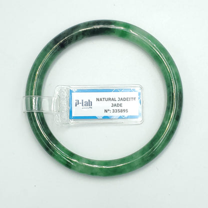 Yingmart 59mm PNJ Certified Natural Color Green Black White Natural Jadeite Jade Bangle Bracelet, Real Gemstone Gift for Mom Sister Grandma