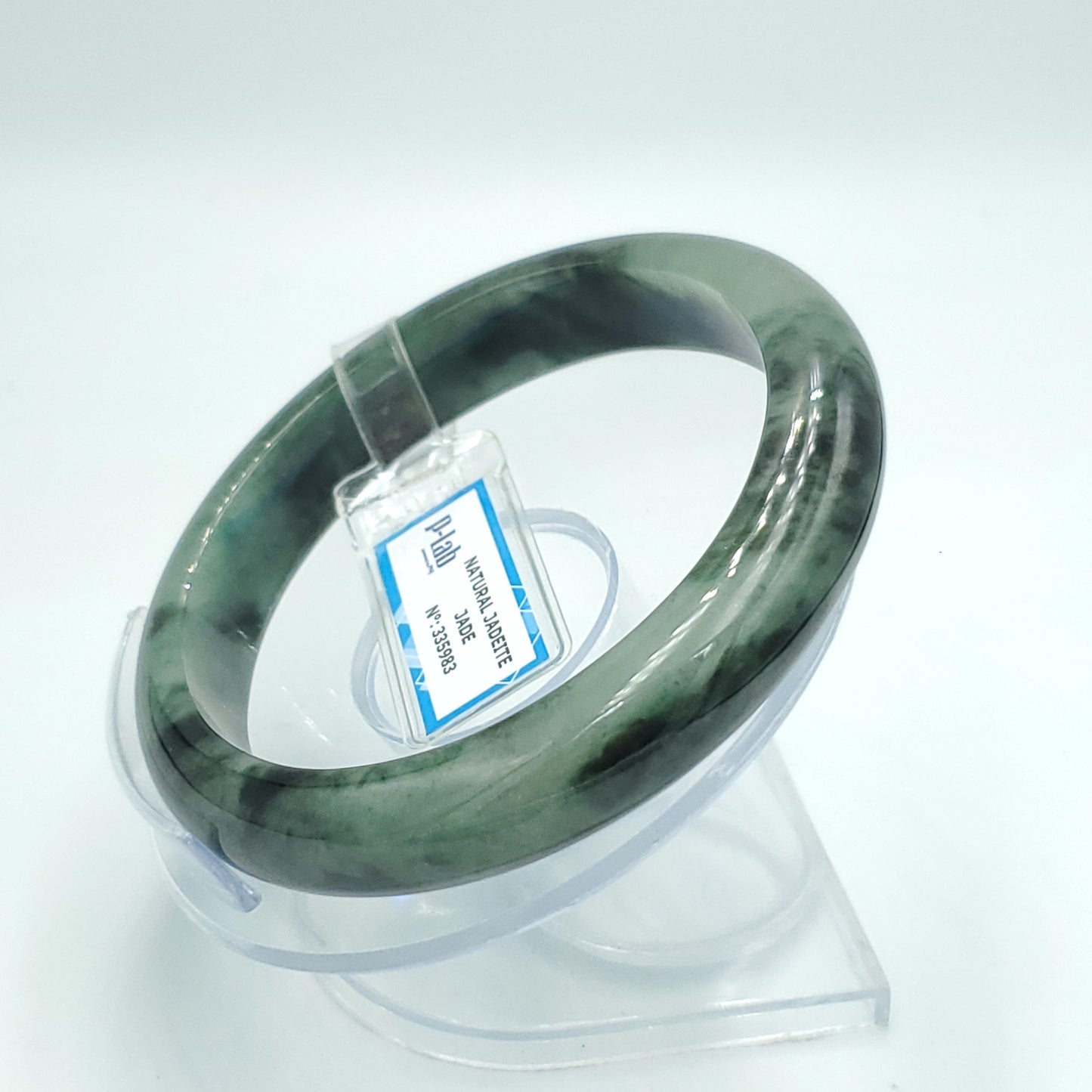 Yingmart 63mm PNJ Certified Natural Color Green Black Natural Jadeite Jade Bangle Bracelet, Real Gemstone Gift for Her Mom Sister Grandma