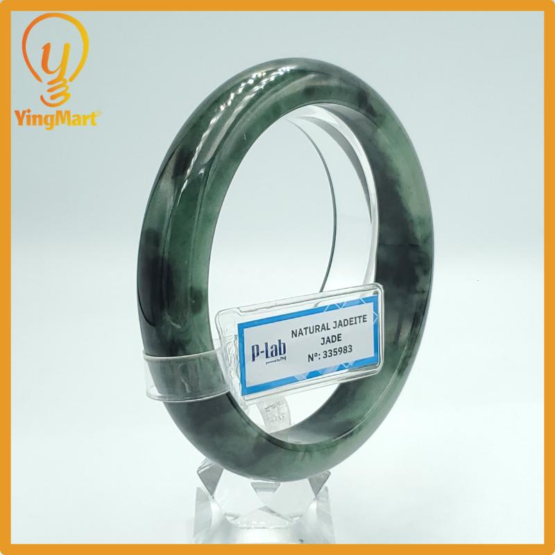 Yingmart 63mm PNJ Certified Natural Color Green Black Natural Jadeite Jade Bangle Bracelet, Real Gemstone Gift for Her Mom Sister Grandma