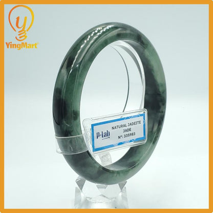Yingmart 63mm PNJ Certified Natural Color Green Black Natural Jadeite Jade Bangle Bracelet, Real Gemstone Gift for Her Mom Sister Grandma