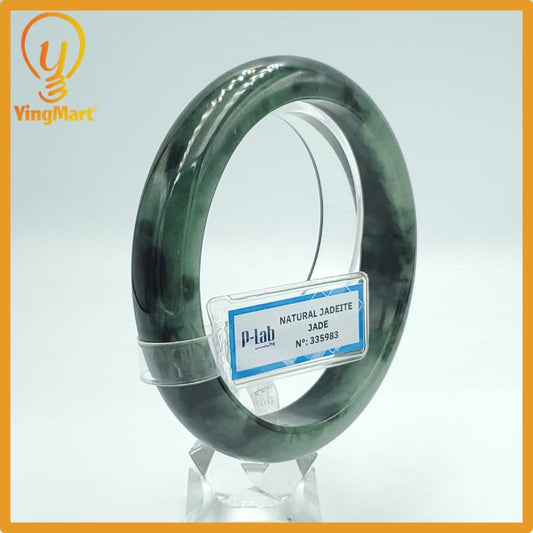 Yingmart 63mm PNJ Certified Natural Color Green Black Natural Jadeite Jade Bangle Bracelet, Real Gemstone Gift for Her Mom Sister Grandma