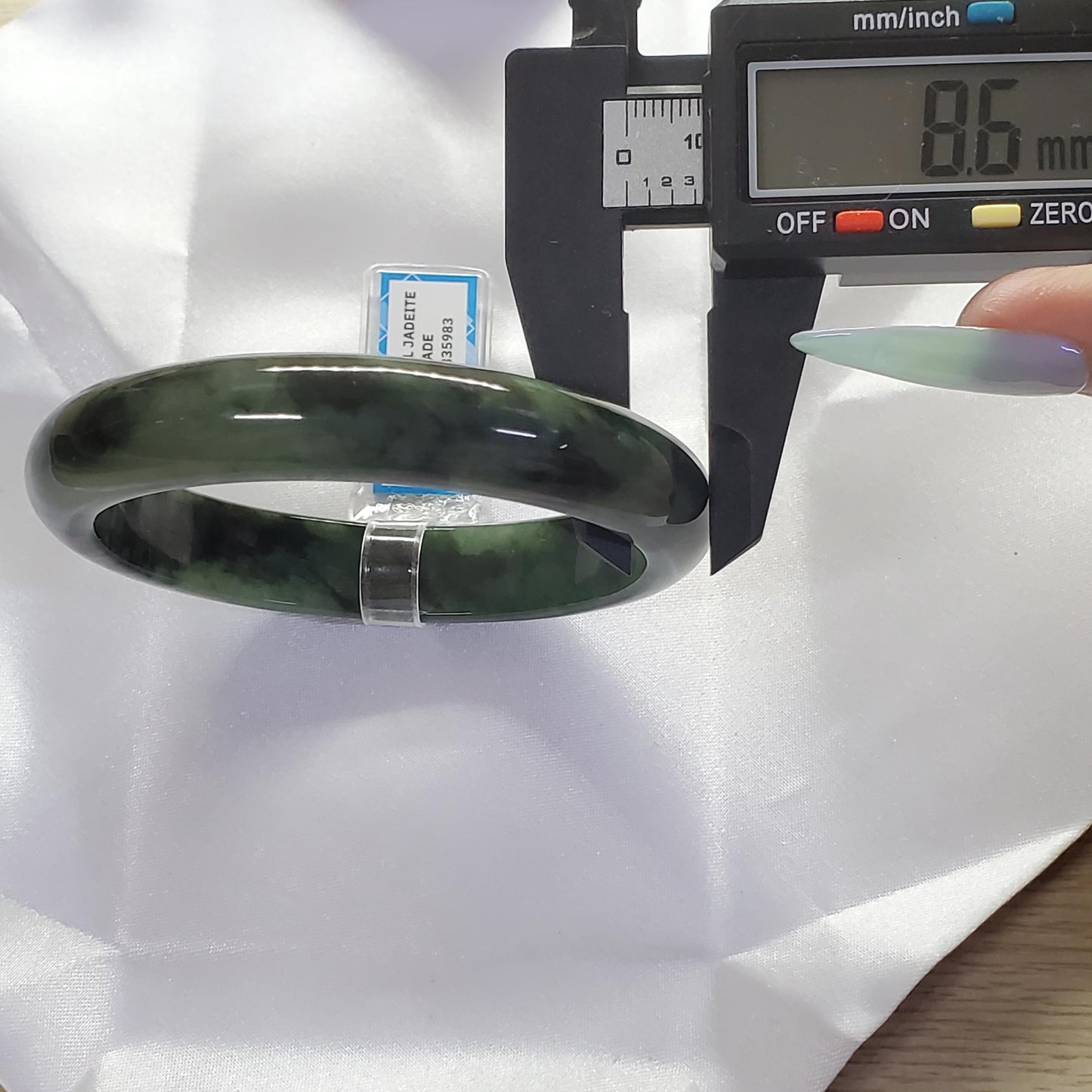 Yingmart 63mm PNJ Certified Natural Color Green Black Natural Jadeite Jade Bangle Bracelet, Real Gemstone Gift for Her Mom Sister Grandma