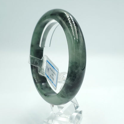 Yingmart 63mm PNJ Certified Natural Color Green Black Natural Jadeite Jade Bangle Bracelet, Real Gemstone Gift for Her Mom Sister Grandma
