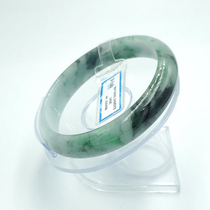 Yingmart 63mm PNJ Certified Natural Color Green White Black Natural Jadeite Jade Bangle Bracelet, Real Gemstone Gift for Mom Sister Grandma