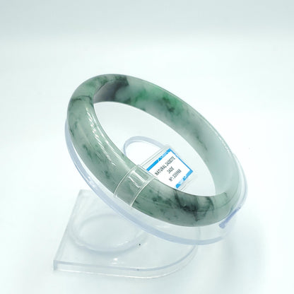 Yingmart 63mm PNJ Certified Natural Color Green White Black Natural Jadeite Jade Bangle Bracelet, Real Gemstone Gift for Mom Sister Grandma