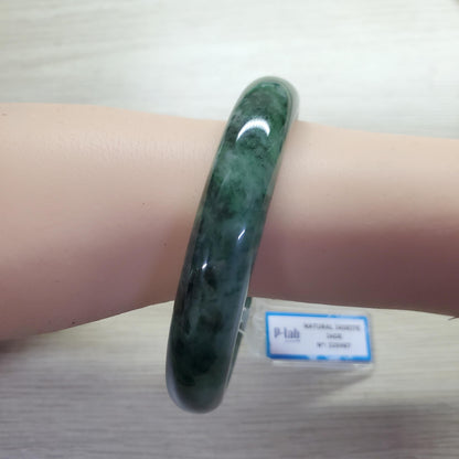 Yingmart 65mm PNJ Certified Natural Color Green White Black Natural Jadeite Jade Bangle Bracelet, Real Gemstone Gift for Mom Sister Grandma