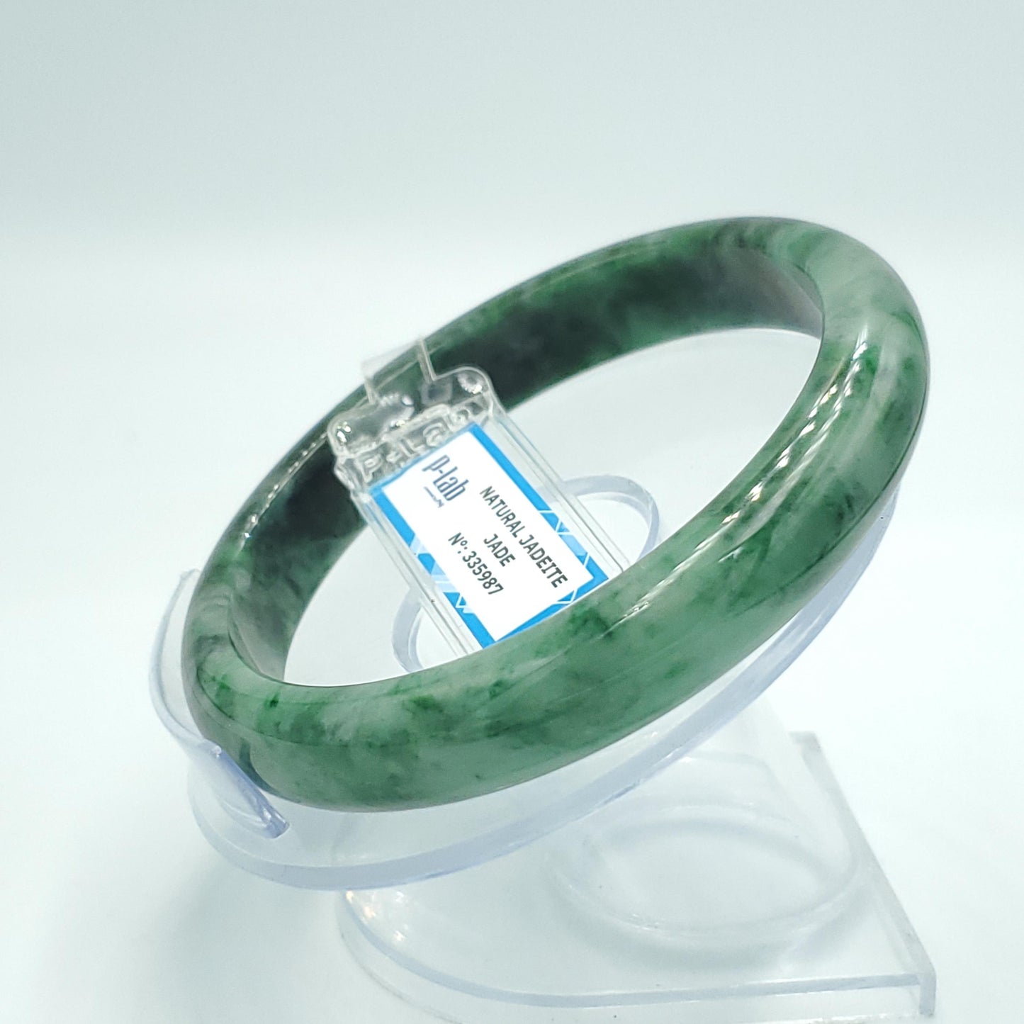 Yingmart 65mm PNJ Certified Natural Color Green White Black Natural Jadeite Jade Bangle Bracelet, Real Gemstone Gift for Mom Sister Grandma