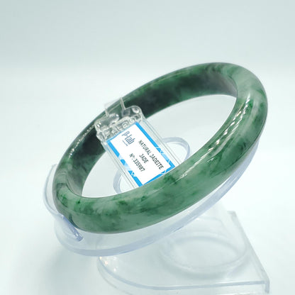Yingmart 65mm PNJ Certified Natural Color Green White Black Natural Jadeite Jade Bangle Bracelet, Real Gemstone Gift for Mom Sister Grandma