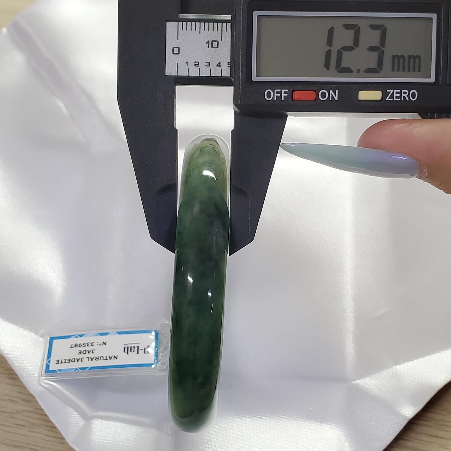 Yingmart 65mm PNJ Certified Natural Color Green White Black Natural Jadeite Jade Bangle Bracelet, Real Gemstone Gift for Mom Sister Grandma