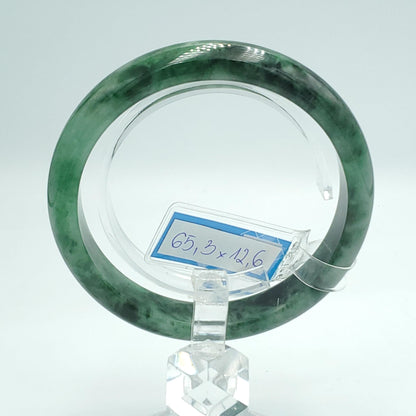 Yingmart 65mm PNJ Certified Natural Color Green White Black Natural Jadeite Jade Bangle Bracelet, Real Gemstone Gift for Mom Sister Grandma