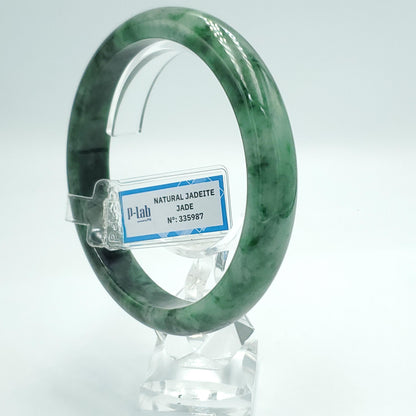 Yingmart 65mm PNJ Certified Natural Color Green White Black Natural Jadeite Jade Bangle Bracelet, Real Gemstone Gift for Mom Sister Grandma