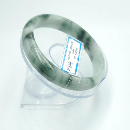Yingmart 63mm PNJ Certified Natural Color White Grey Green Natural Jadeite Jade Bangle Bracelet, Real Gemstone Gift for Mom Sister Grandma
