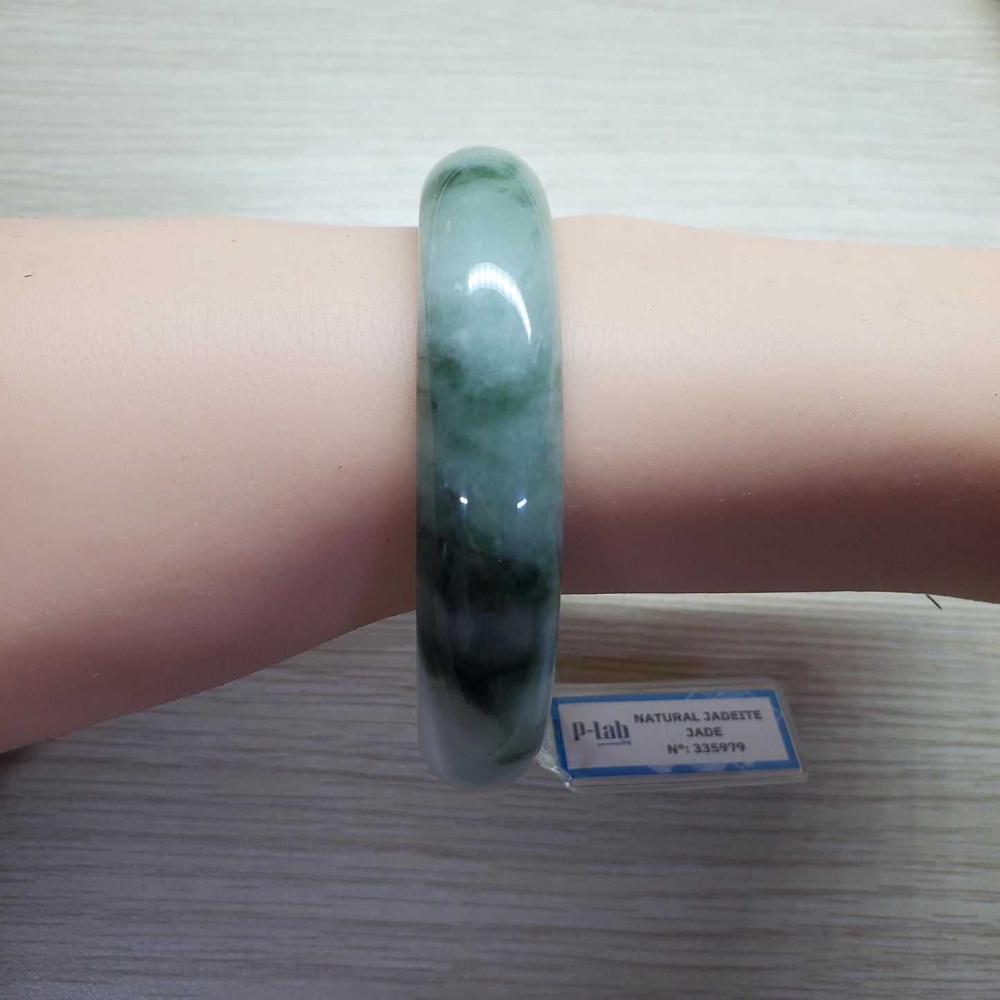 Yingmart 63mm PNJ Certified Natural Color White Grey Green Natural Jadeite Jade Bangle Bracelet, Real Gemstone Gift for Mom Sister Grandma